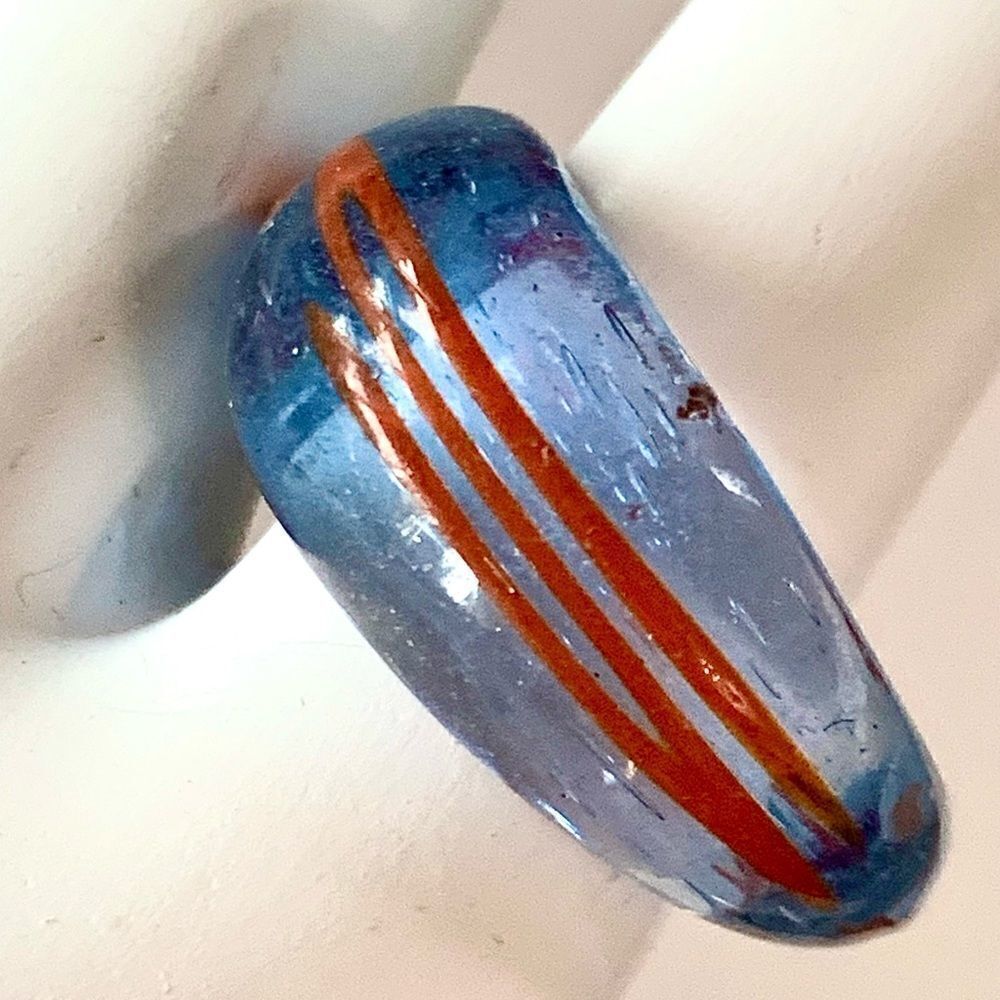 Light blue Murano glass ring with modernist orange design Vintage new old stock
